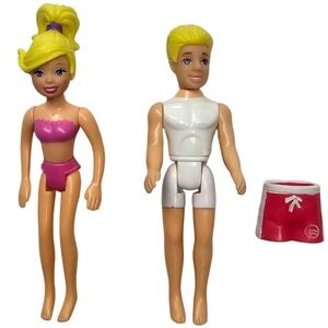 Mattel Polly Pocket Dolls Vintage 2002 Blonde Girl Pink Bikini Boy Red Trunks
